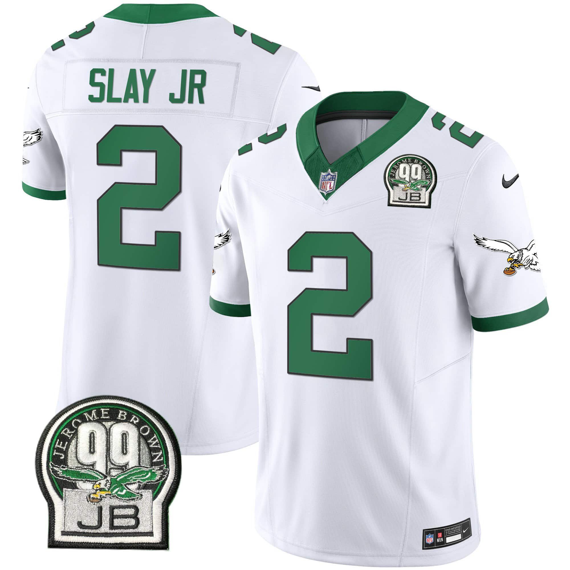 Men Philadelphia Eagles #2 Slay jr White 2024 Nike Jerome Brown Patch Alternate Limited NFL Jersey